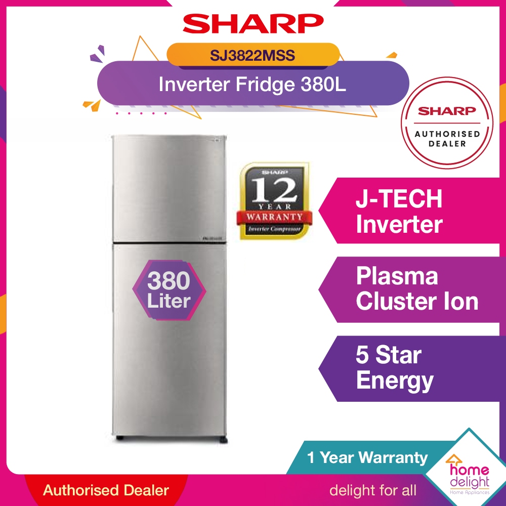 [FREE SHIPPING] Sharp 2 Door Fridge Inverter 380L SJ3822MSS