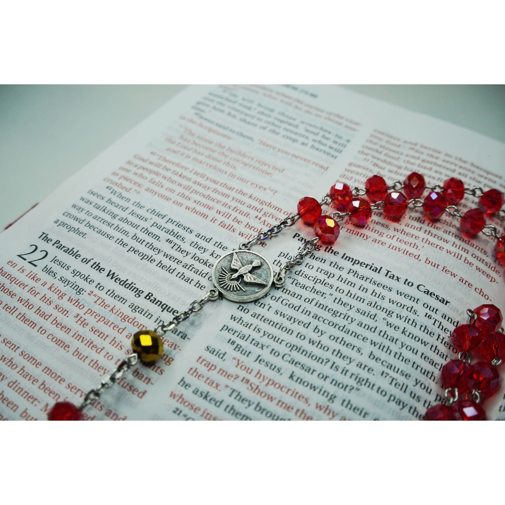 AB Hail Mary Red Beads with Our Father Gold Beads 5 Decade Rosary Catholic Christian Chaplet Jesus