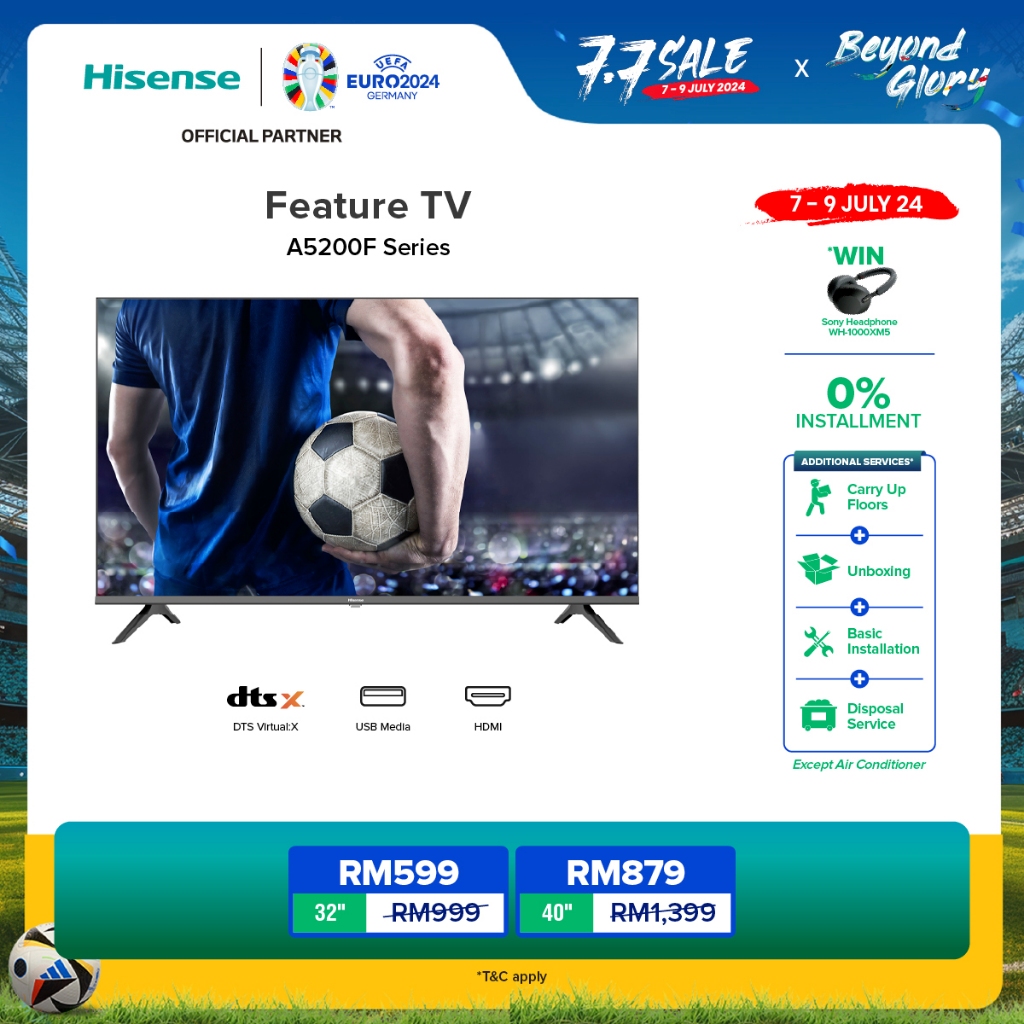 [FREE Installation] Hisense Bezel-less FHD TV / Television 电视 (40") 40A5200F