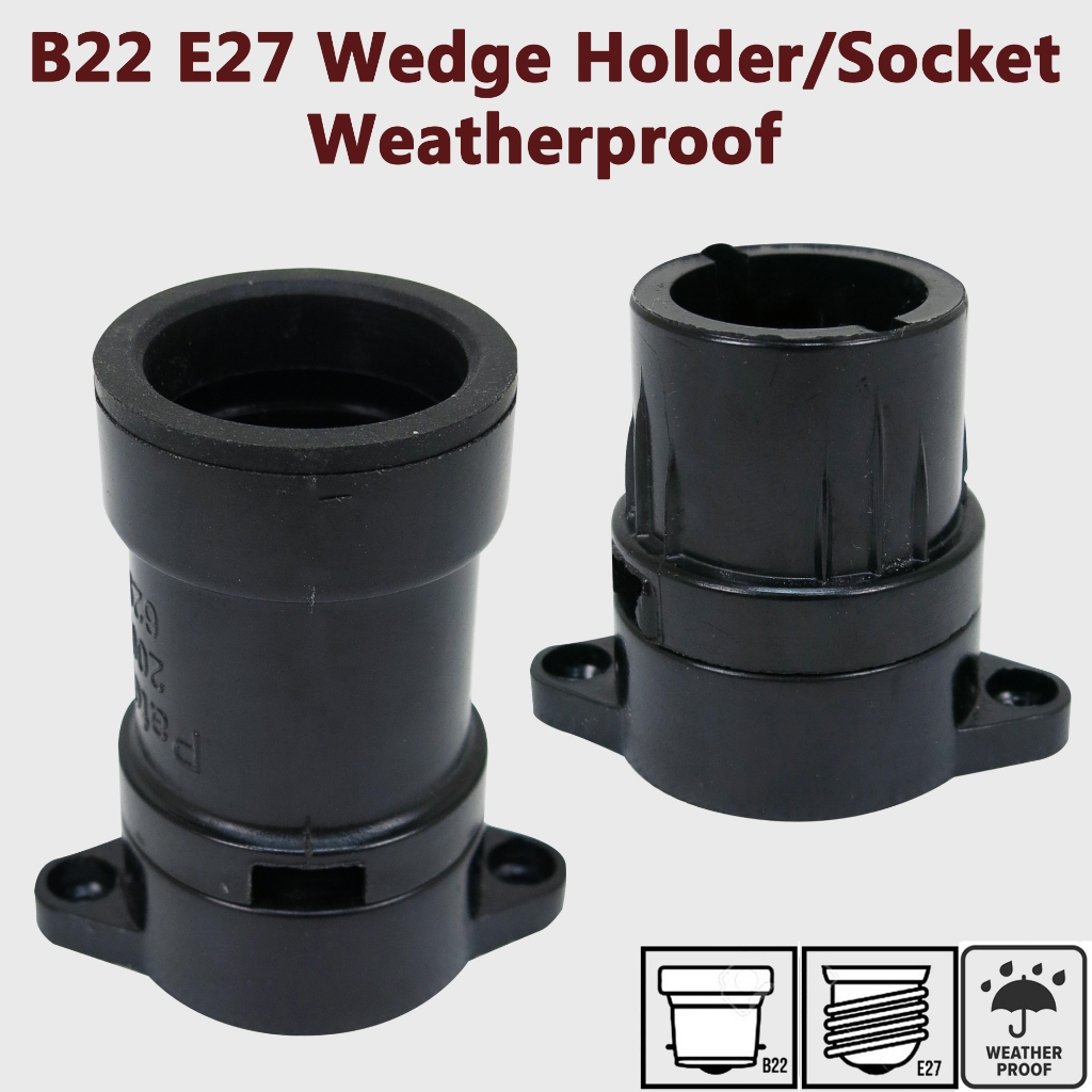 3H B22/E27 Wedge Lamp Holder/Socket Light Bulb Holder [Weatherproof] (Black)