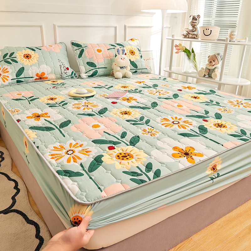 Flower Colored Mattress Protector Cotton Cadar Single/Queen/King Size Non Slip Sheet Fitted Bedsheet