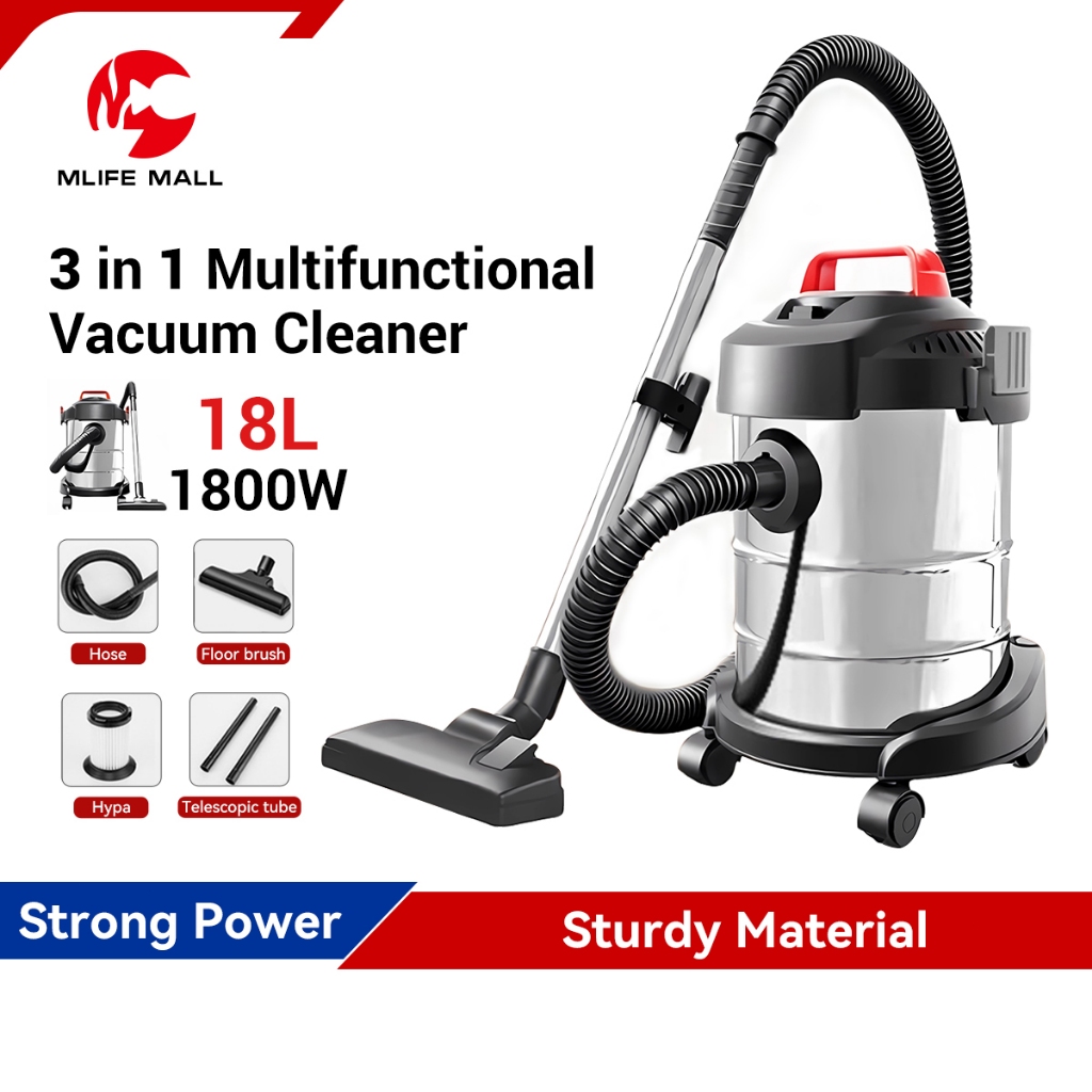 1800W/18L Vacuum Cleaner Heavy Duty Stainless Steel 3 In 1 Dry&Wet Vacuum Cleaner Blower Dust mite  powerful motor