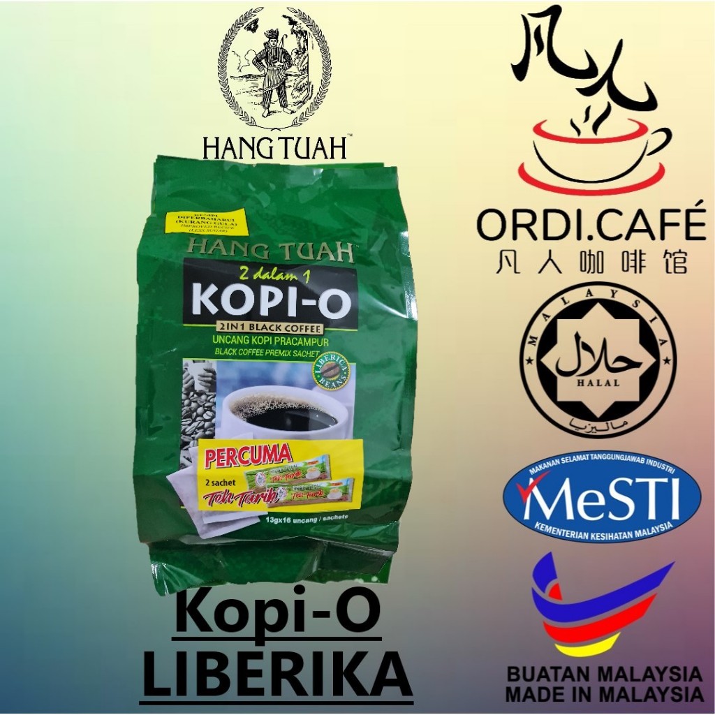 HANG TUAH Penang Kopi-O 2 in 1 Black Coffee Mixture With Sugar - GREEN (Liberica Beans) 16’s x 13g