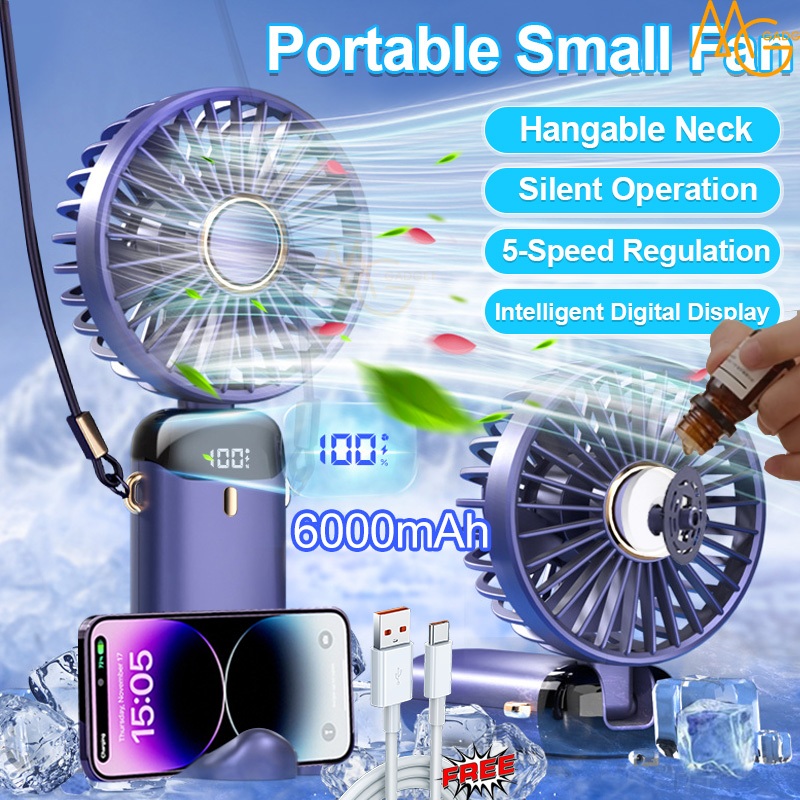 Kipas Mini Fan Portable Fan USB Rechargeable Mist Fan 5 Speed Handheld Fan With LED Display Neck Fan Kipas Leher 迷你小风扇