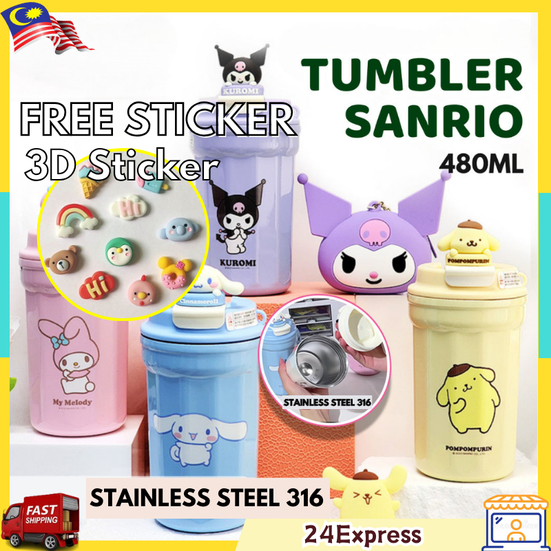 【KUROMI】480ml Sanrio 316 stainless steel thermos tumbler coffee cup direct drinking water bottle Vacuum Cup