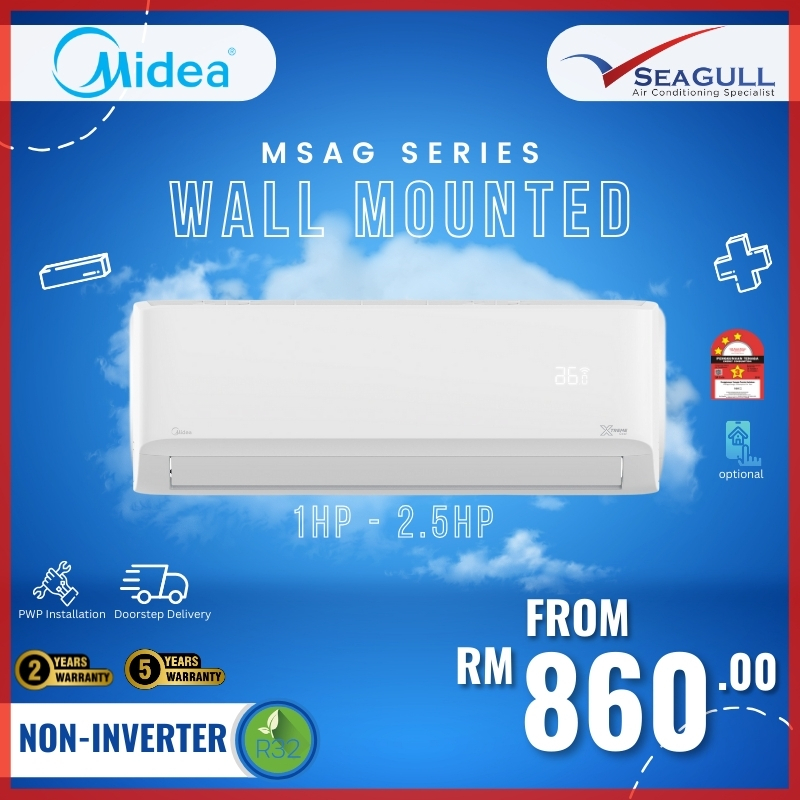 (WI-FI) Midea Non Inverter R32 Wall Mounted Xtreme Cool Series 1.0HP-2.5HP MSAG [EXTENDED WARRANTY] (Ready Stock)