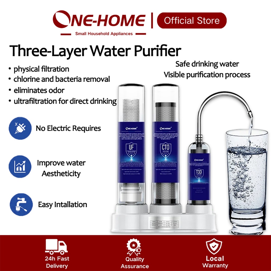 ONEHOME Water Purifier 3 Stage Filtration Water Filter Counter Top Ceramic Activated Carbon Filter Set Penapis Air 净水器