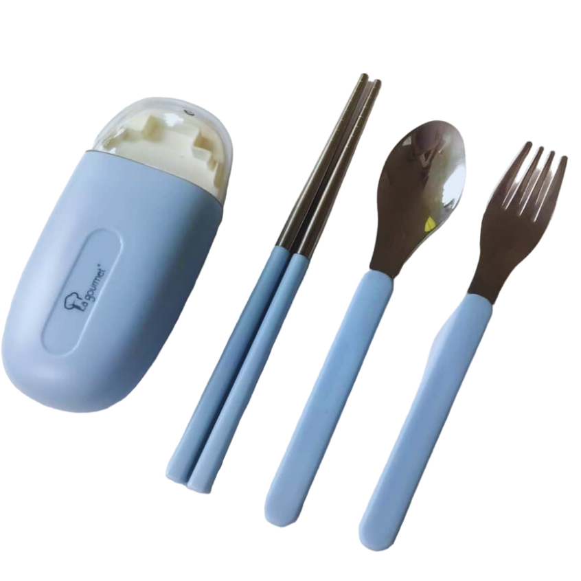 (NEW) La Gourmet 3R pac2Go SASSY 3pcs Cutlery Set Travel Friendly (Chopstick, Spoon , Fork) - Blue