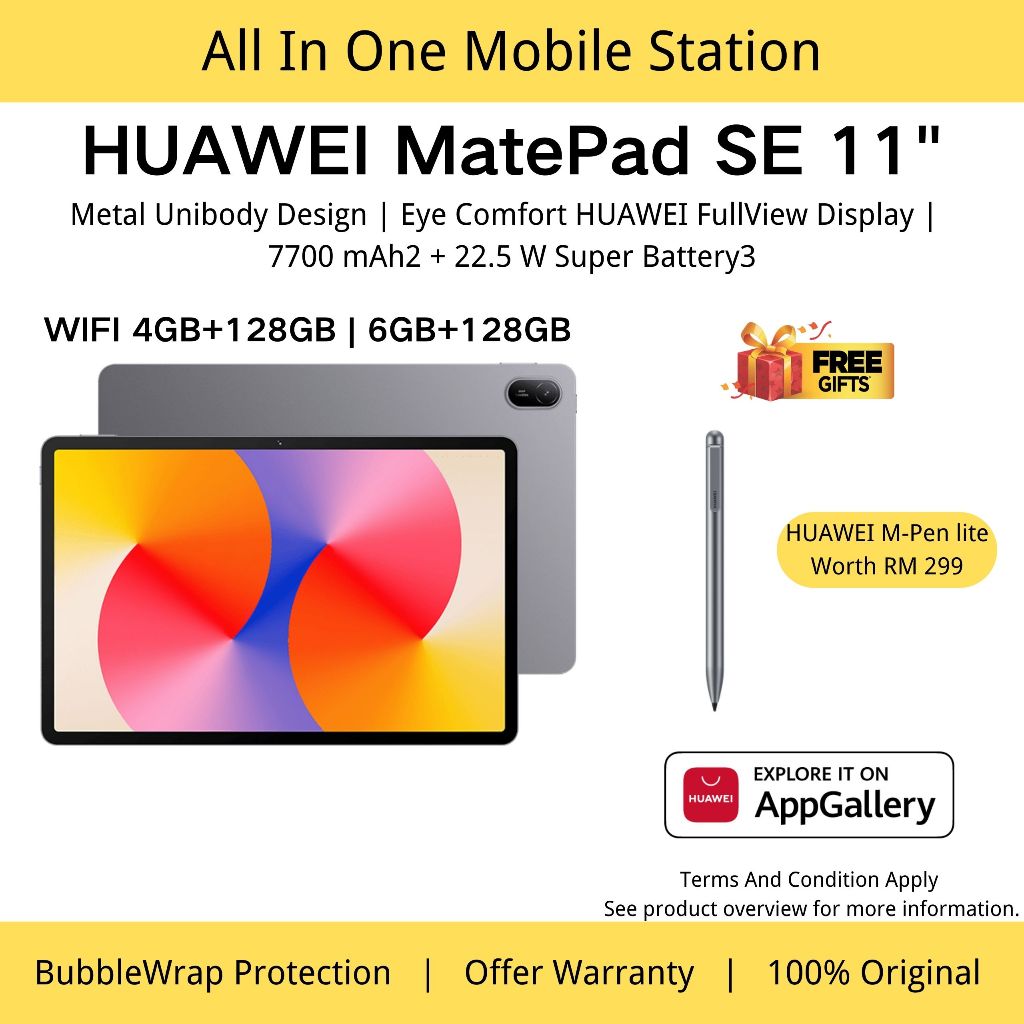 Huawei MatePad SE 11" Tablet | Wi-Fi 4+128GB | Wi-Fi 6+128GB | Original Huawei Malaysia