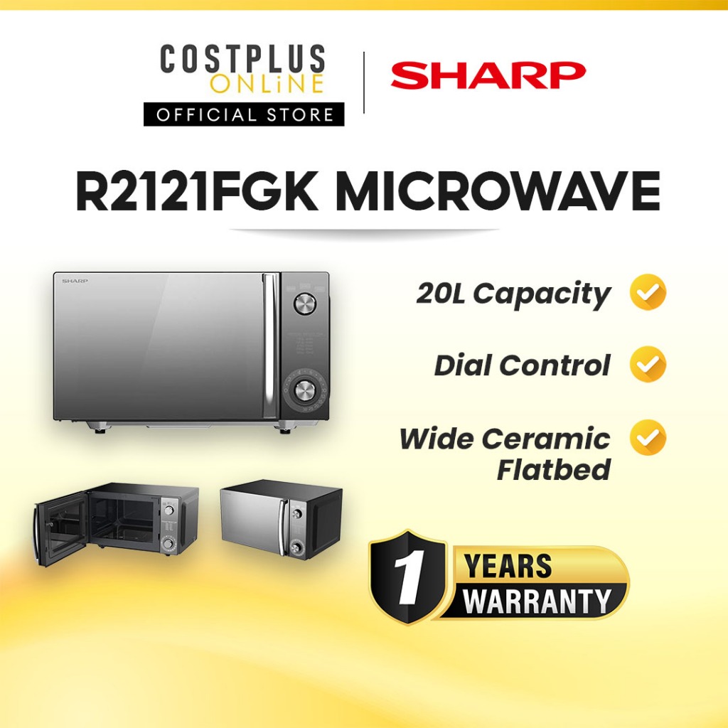 Sharp Mechanical Dial Flatbed Microwave Oven 20L R2121FGK Stainless Steel 3 Power Levels | Ketuhar Gelombang Mikro 微波炉