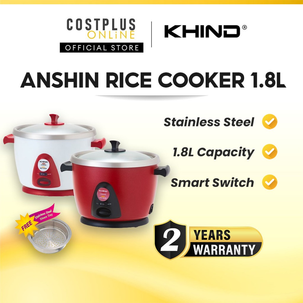 KHIND RC118M 1.8L Anshin Rice Cooker with Smart Switch + FREE Steam Tray Non-Stick Crust Free Rice Periuk Nasi 电饭锅