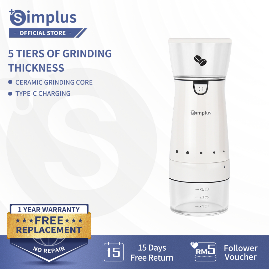 Simplus Electric Coffee Bean Grinder 5 Tiers Grinding Ceramic Grind Core Washable Type-C Charging Pengisar Kacang Kopi