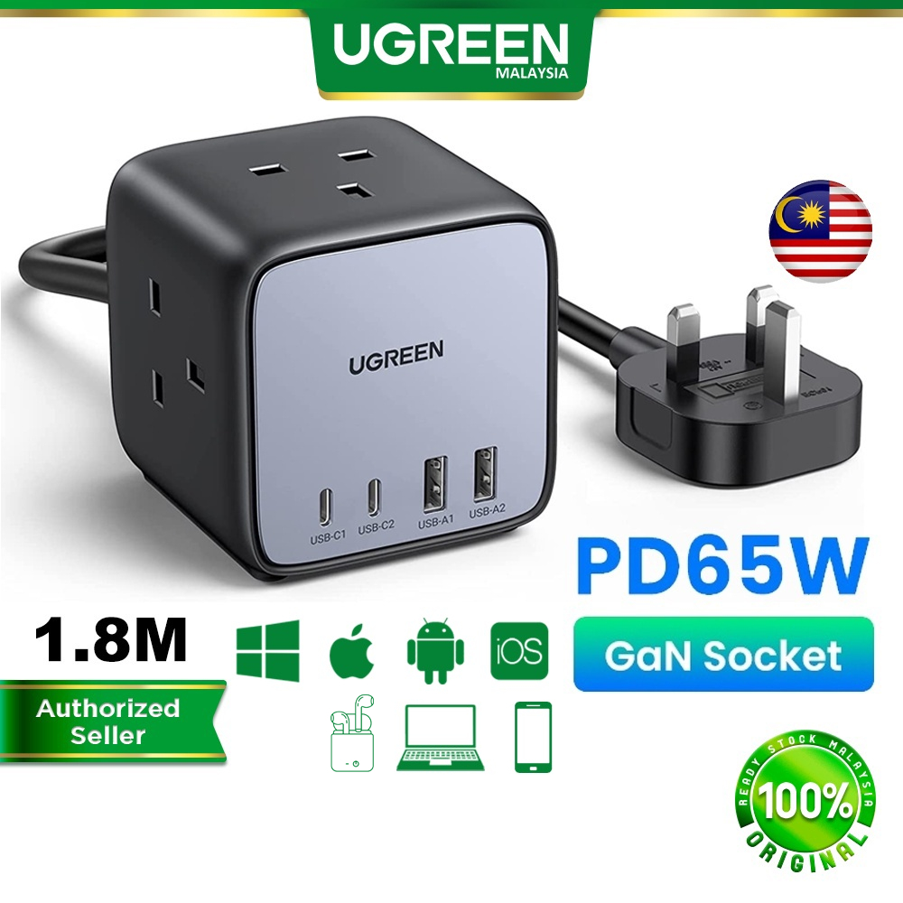 UGREEN 7-in-1 Charger 65W Power Strip DigiNest Cube GaN Extension Lead USB C Power Strip 3AC Outlets Laptop iPhone 15