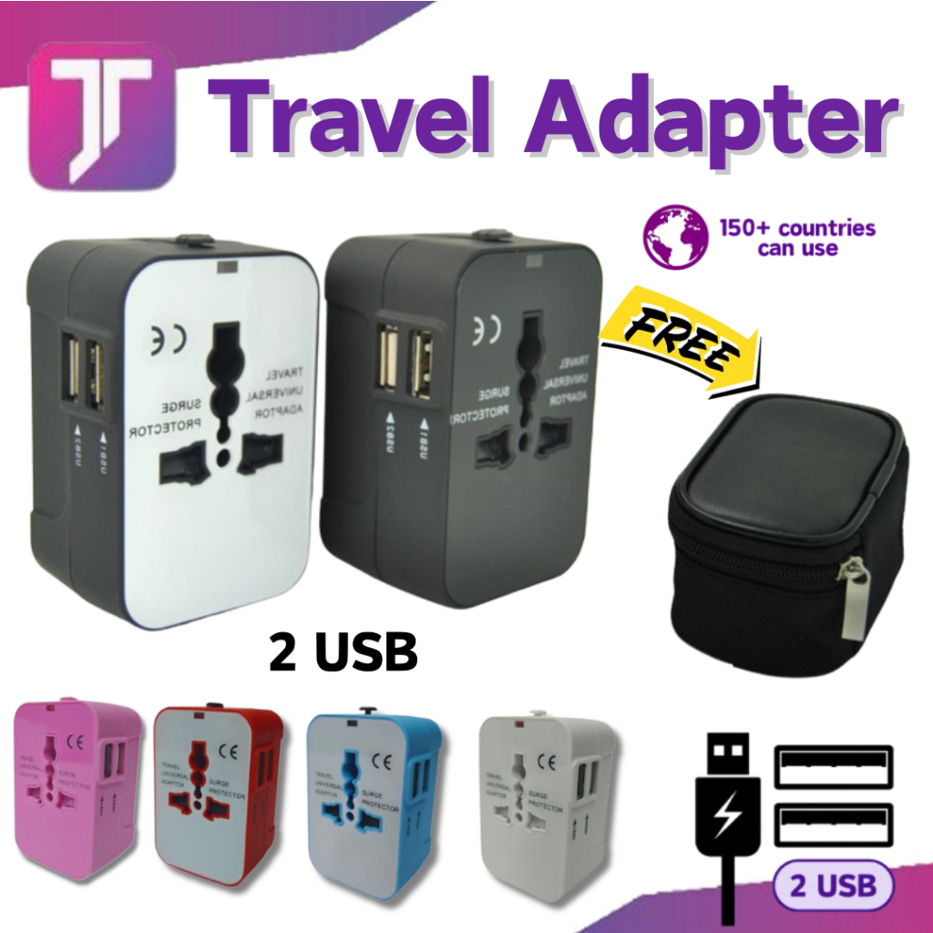 UK US EU AU All in One International Universal Travel Adapter 2 USB Port 2.1A Worldwide Adapter