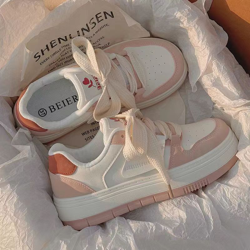 Cute white shoes for women breathable versatile thick-soled height-increasing super popular sneakers