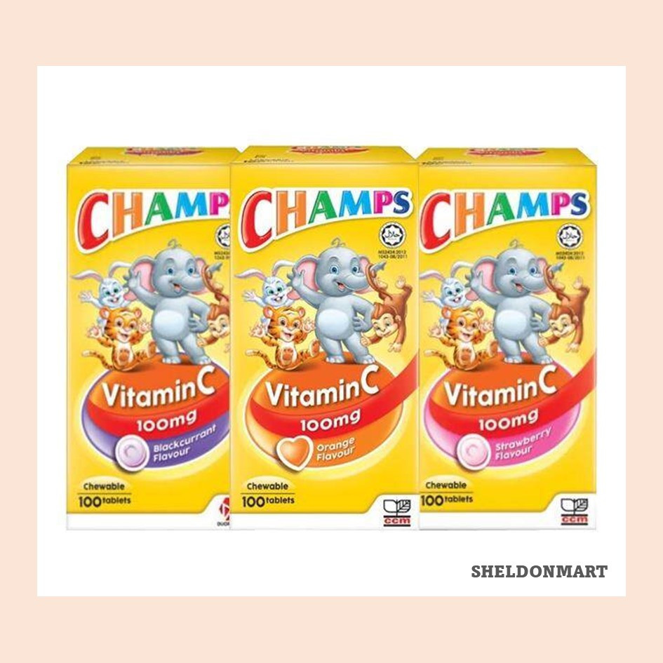 [EXP: 06/2025] CHAMPS VITAMIN C 100MG (BLACKCURRANT/ ORANGE/ STRAWBERRY) 100's