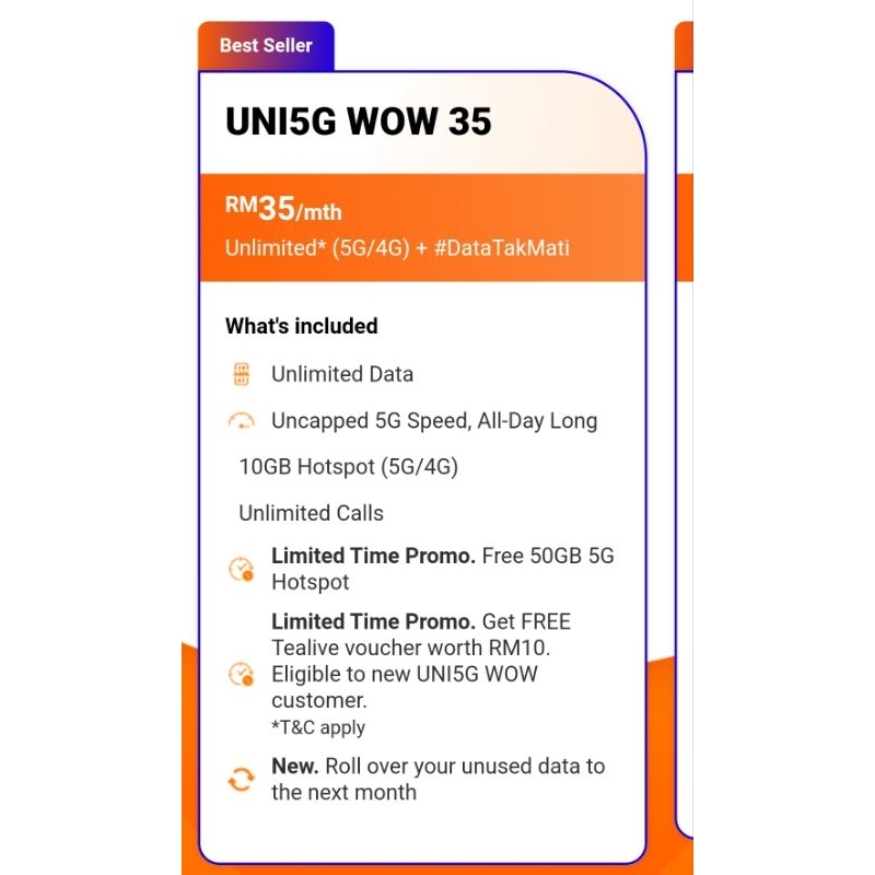 UNI5G PREPAID STARTER PACK*Sim+PlanUnlimited 4G ,5GData Unlimited Calls to all network 30Days 30hari