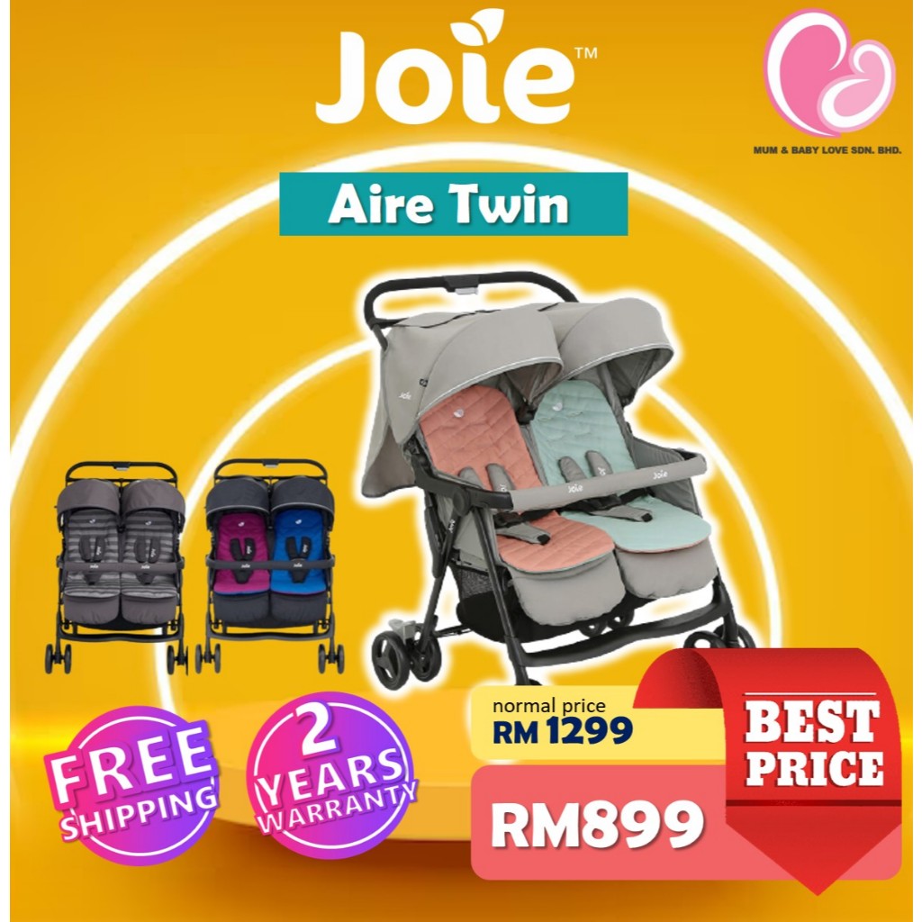 FREE SHIPPING Joie Aire Twin Double Stroller Baby (Side by Side)- Newborn till 15kg Stroller Kembar