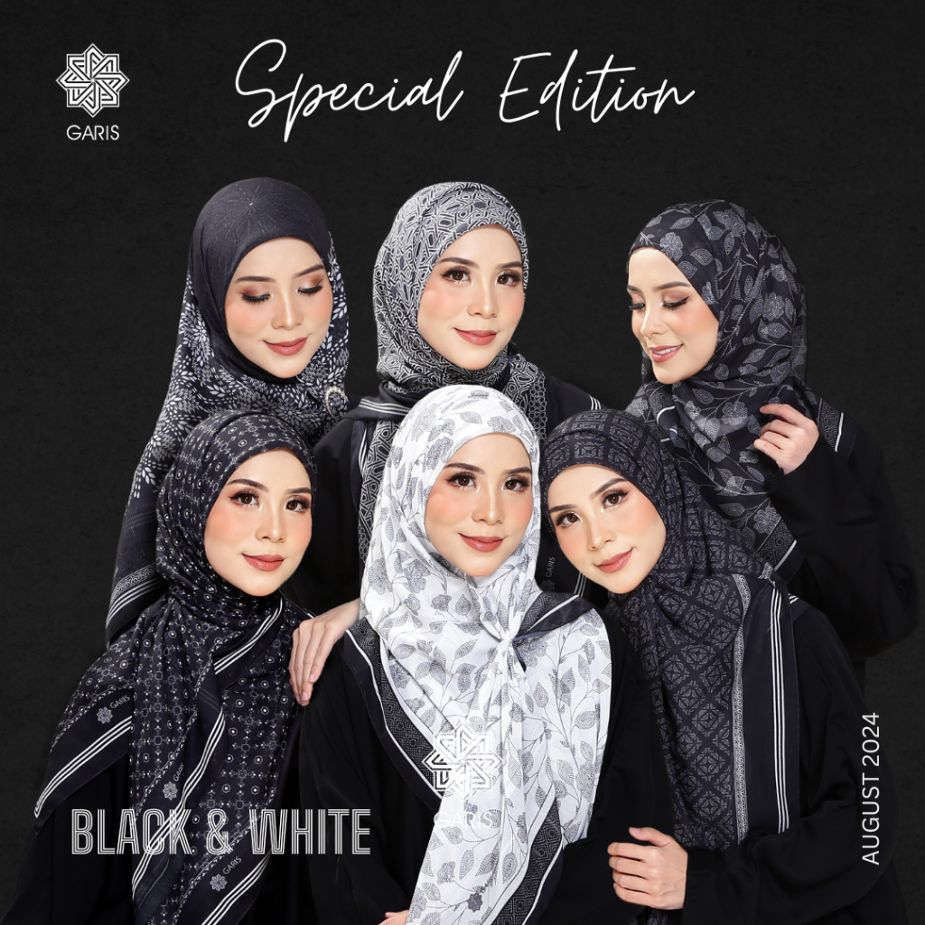 Tudung Bawal Garis l Cotton Voile Bidang 48 l BLACK & WHITE / AISYAH