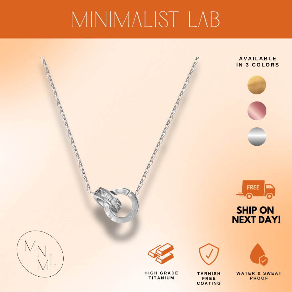 MINIMALIST LAB Titanium Roman Numerals Diamond Band Necklace