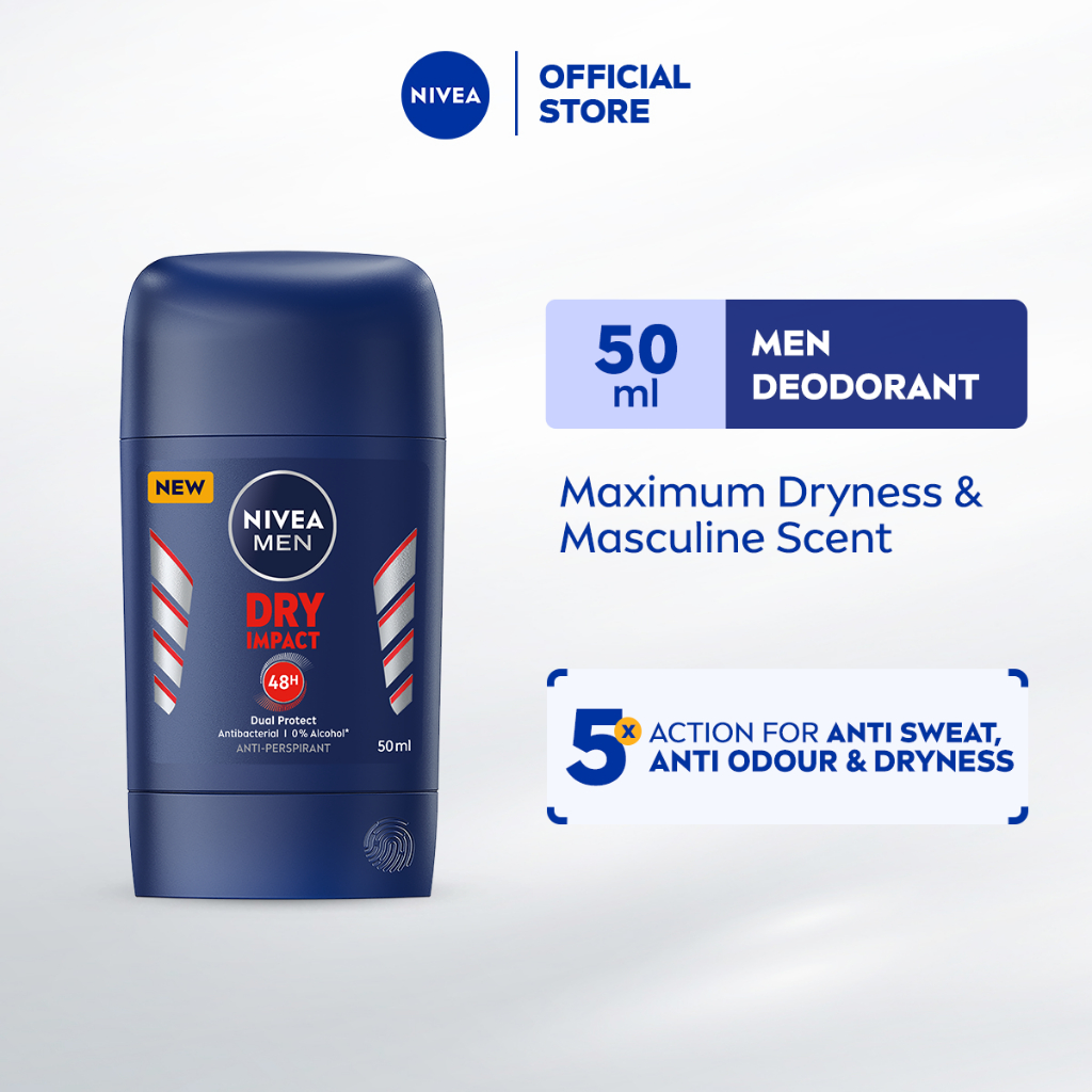 NIVEA Men Deodorant M Dry Impact Stick Men's Grooming Anti-perspirant Anti Sweat Anti Odour & Dryness (50ml)