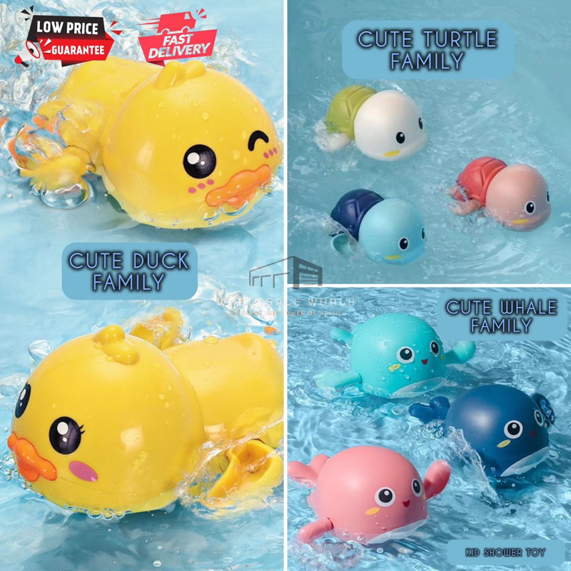 (Ready Stock) Cute Baby Kid Shower Toy Bath Duck Whale Turtle Funny Clockwork Toy