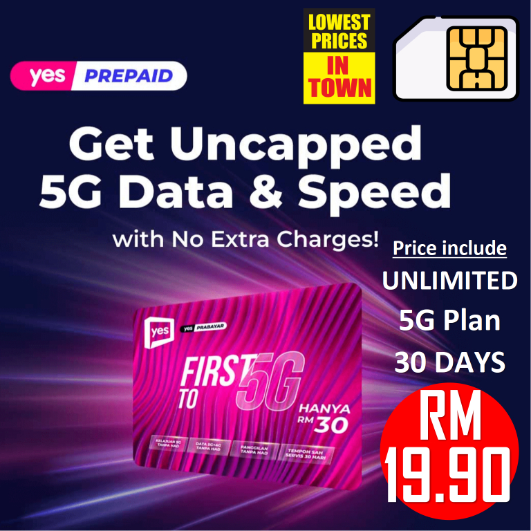 YES5G RM30 UNLIMITED PLANYES 5G FT5G sim UNLIMITED PREPAID DATA RM30