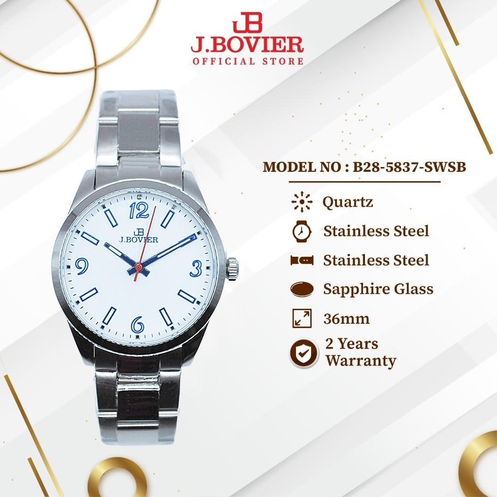 [2 Years Warranty] J.Bovier Quartz Unisex Couple Watch Jam Tangan B28-5837-SWSB