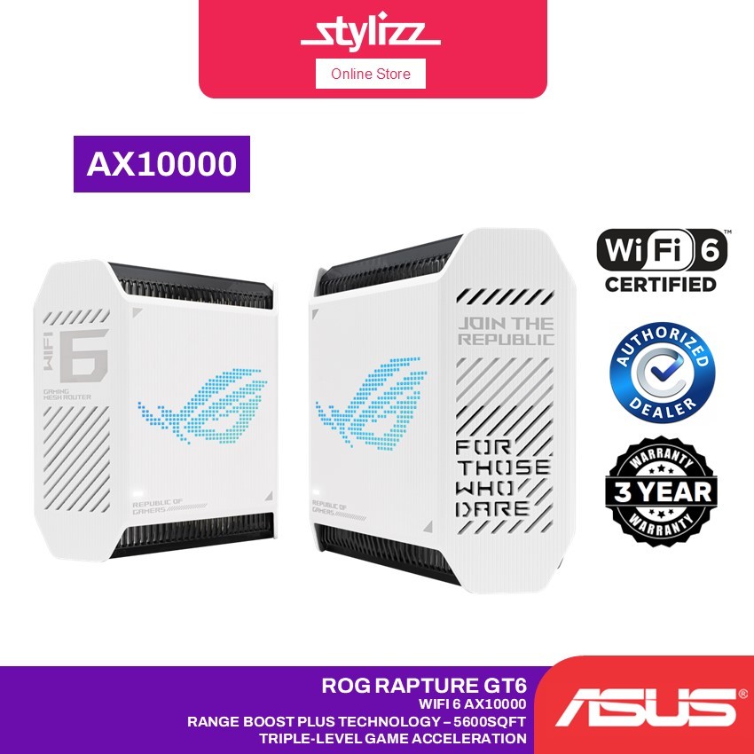 ASUS ROG Rapture GT6 Tri-Band WiFi 6 Mesh WiFi System, covers up to 5,800 sq ft5.9 GHz, free lifetim