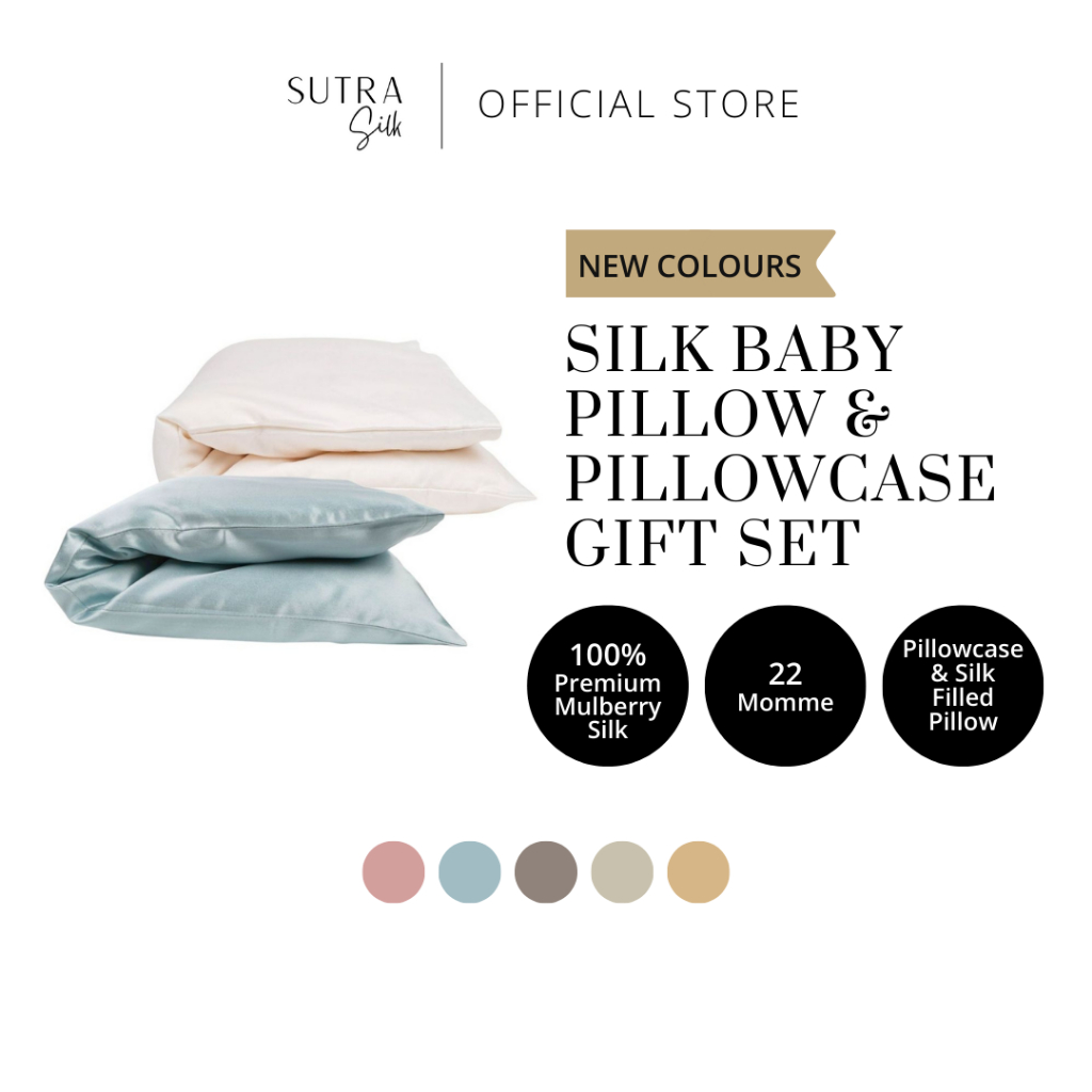 SUTRA SILK Baby Silk Pillow & Pillowcase Gift Set / Bantal & Sarung Bantal Sutera Bayi Kanak-Kanak