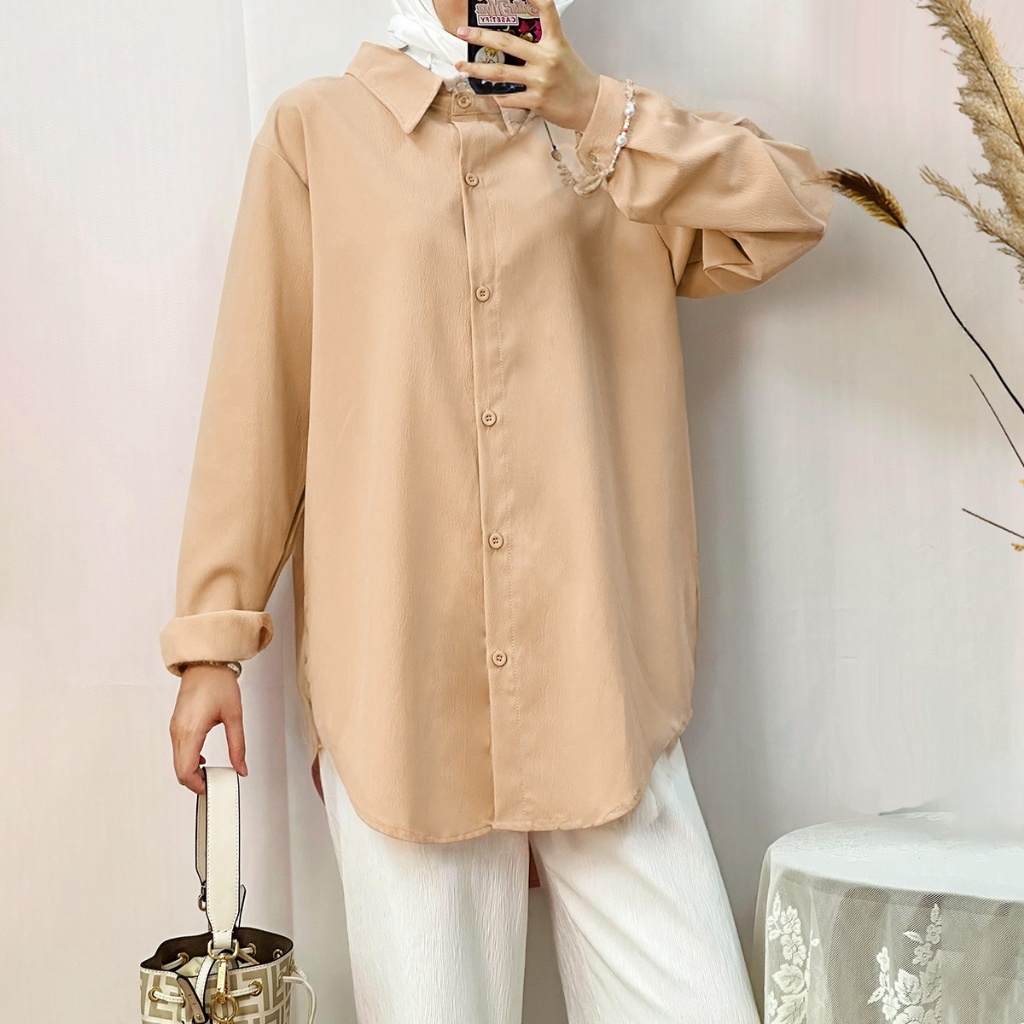 #390 baju muslimah plus size lengan panjang crop top for women kemeja perempuan outfit wanita baggy tshirt blouse labuh