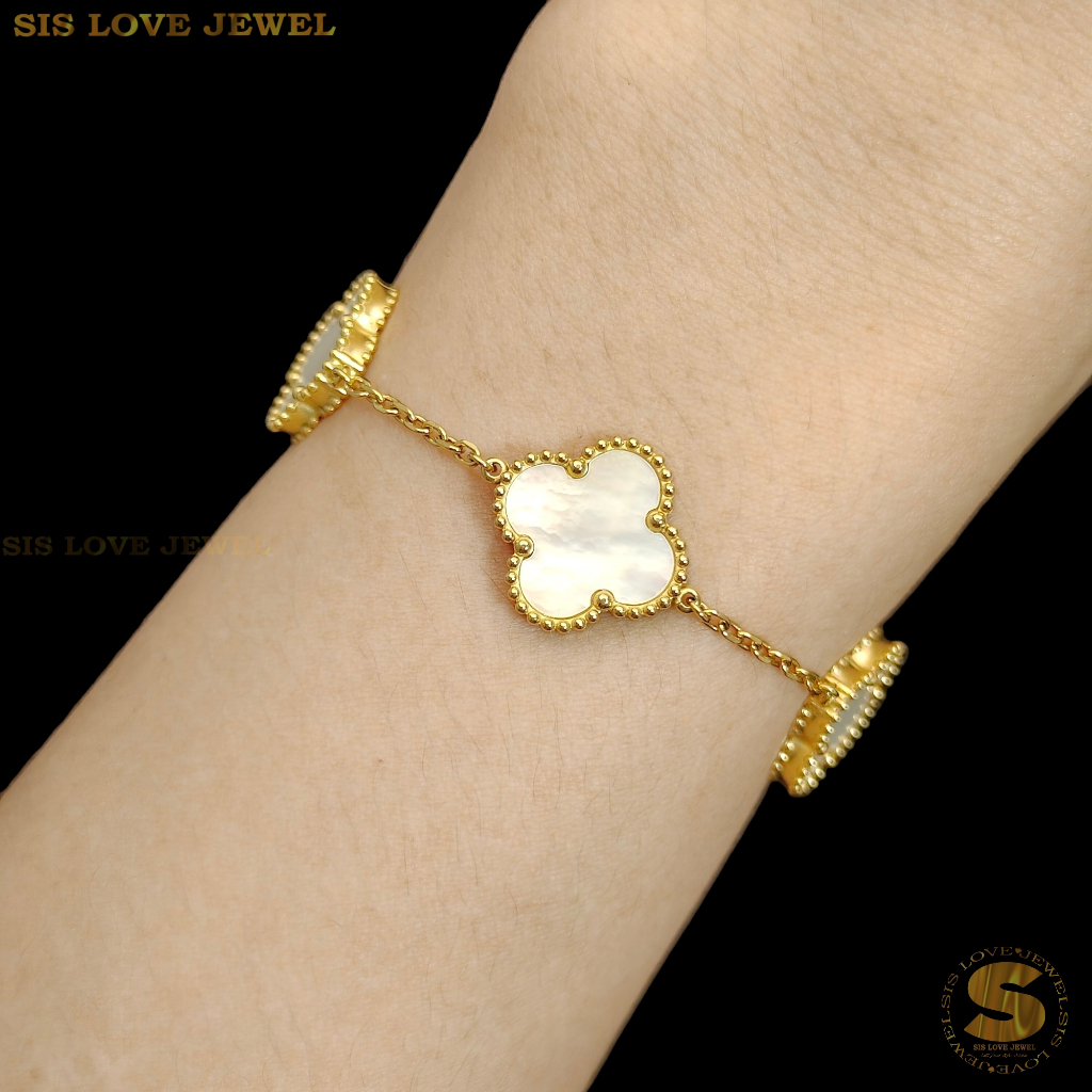 Sis Love Jewel Titanium Steel 18K Gold Plated White Clover Bracelet Rantai Tangan Gelang Women Jewelry B162