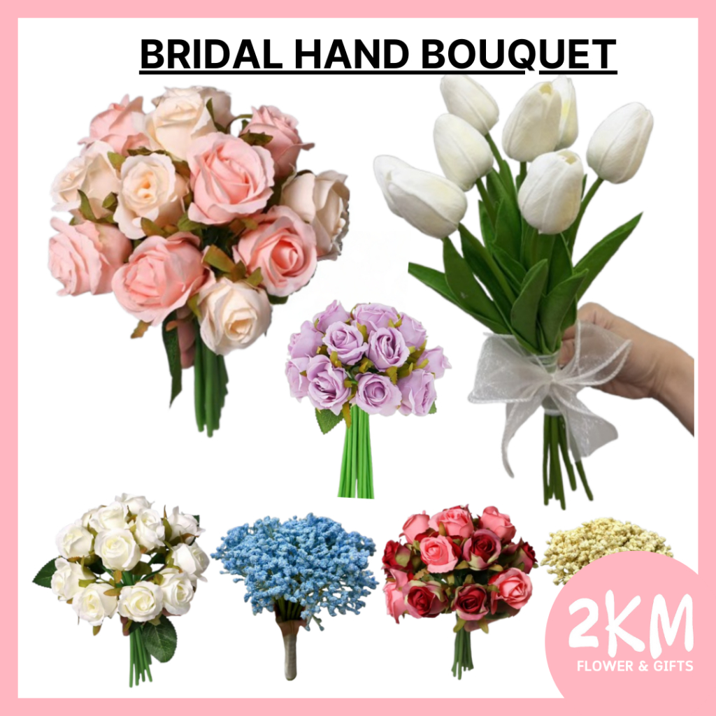 (1Bouquet/1 IKAT)ROSE TULIP BRIDAL HAND BOUQUET Artificial Flowers Wedding Tulip Mawar Bouquet Tangan Kahwin Wedding