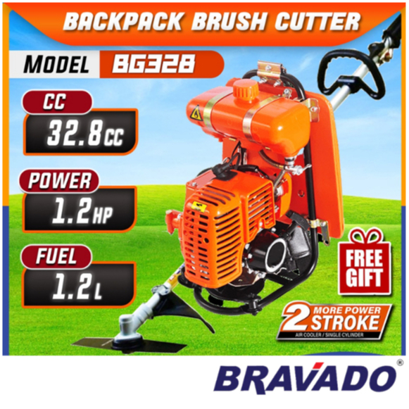 BRAVADO SuperCUT® BG328 | 32.8cc Super Heavy Duty Garden Trimmer | Backpack Brush Cutter | Grass Mesin Potong Rumput |