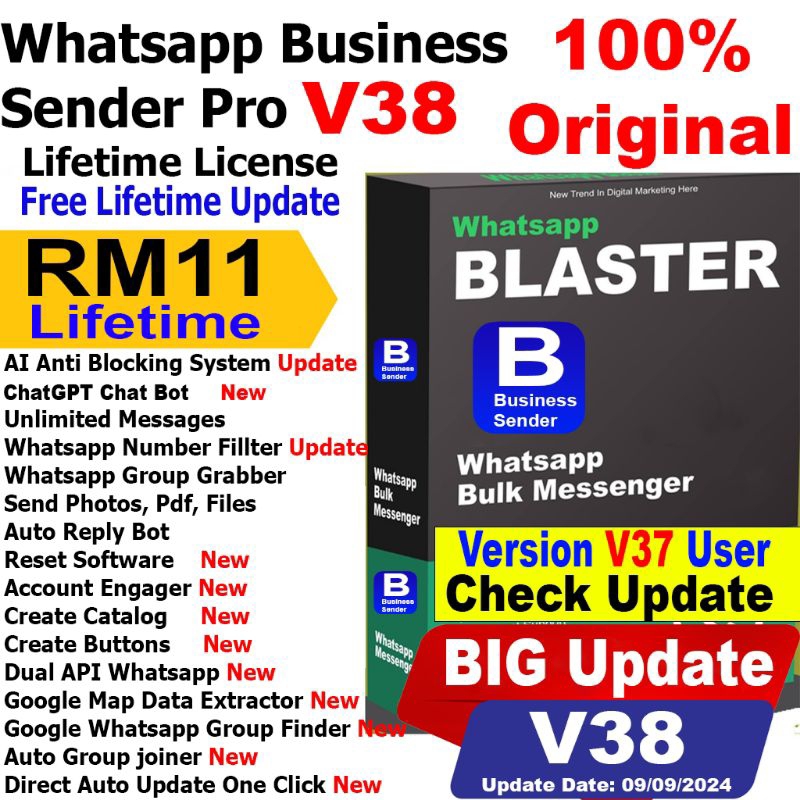 Business Sender Pro V38 - 2024 WhatsApp Blaster | Bulk Sender With Free Auto Update Lifetime