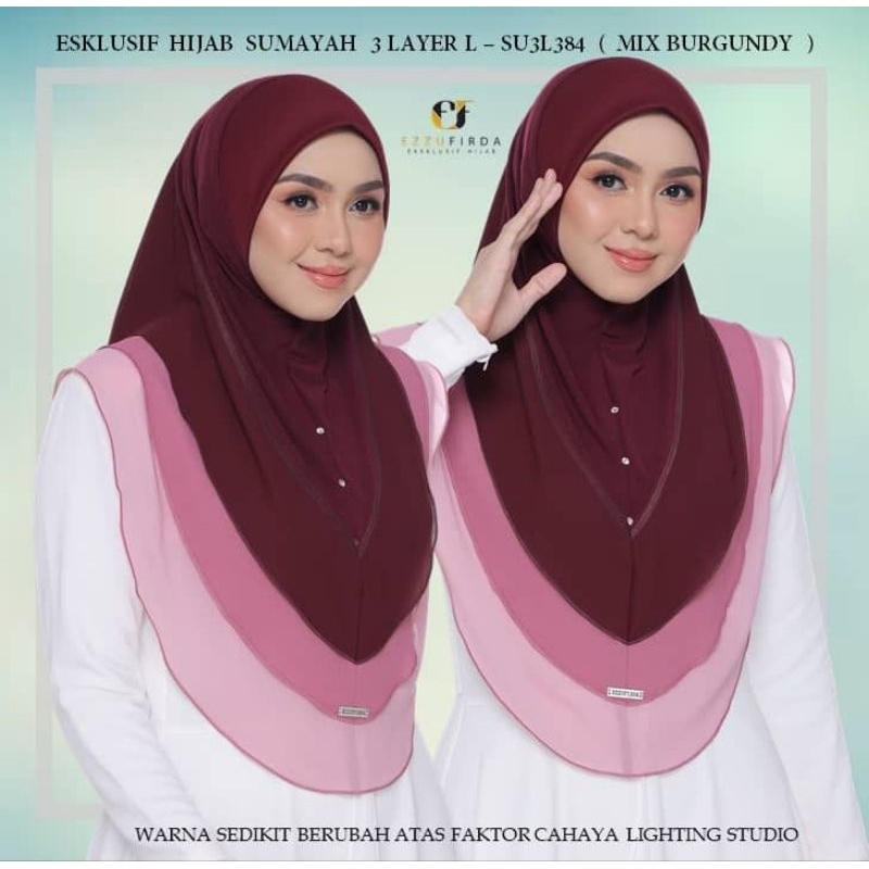 EKSKLUSIF HIJAB EZZUFIRDA , TUDUNG SUMAYYAH 3 LAYER SAIZ L