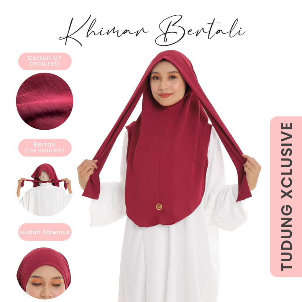 Tudung Instant Khimar Bertali CEY Crepe | Tudung Sarung Khimar Bertali Ironless CEY Crepe