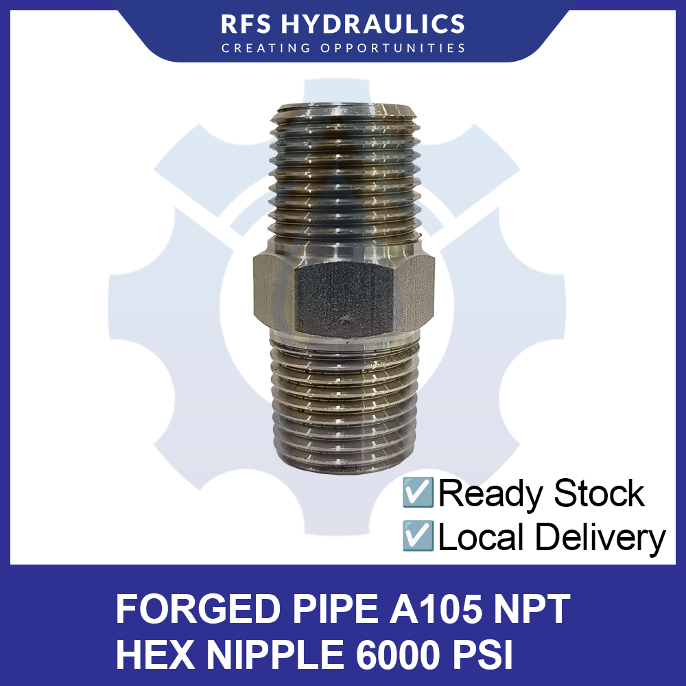RFS Carbon Steel A105, 1/8" to 2"NPT Male Hex Nipple, 6000 PSI, Forged Pipe Fitting