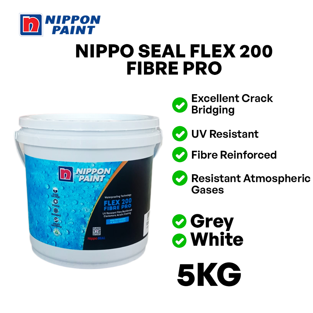 5KG Nippon Paint Nippo Seal Flex 200 Fibre Pro Waterproofing Technology UV Resistant Acrylic Fibre Reinforced Coating