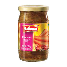 National Carrot Pickle 320g | Sour & Spicy Traditional South Asian Relish | Zesty & Tangy Gajar Achaar | Glass Jar