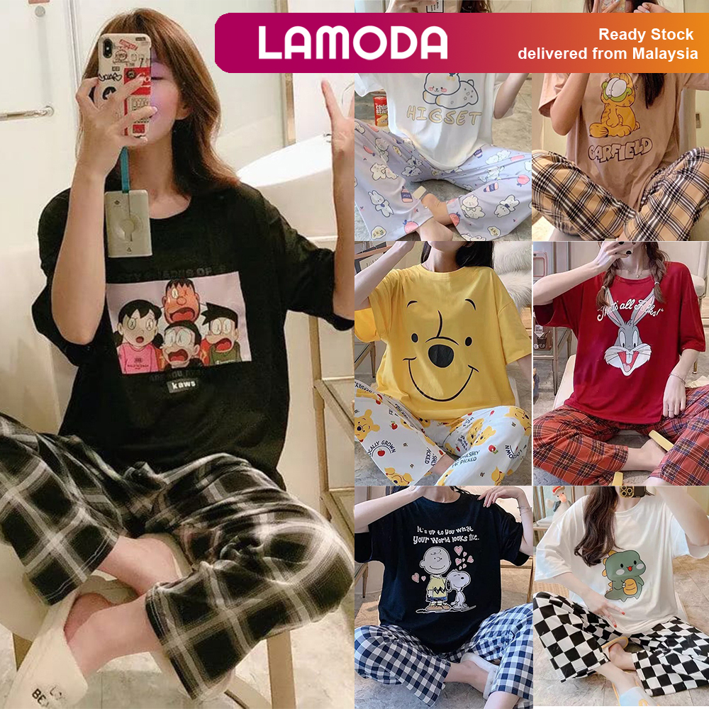[M-2XL][Lamoda]KOHANA Baju tidur perempuan Short Sleeve Long Pant Wanita set nightwear pyjamas woman Pajamas ladies 睡衣套装