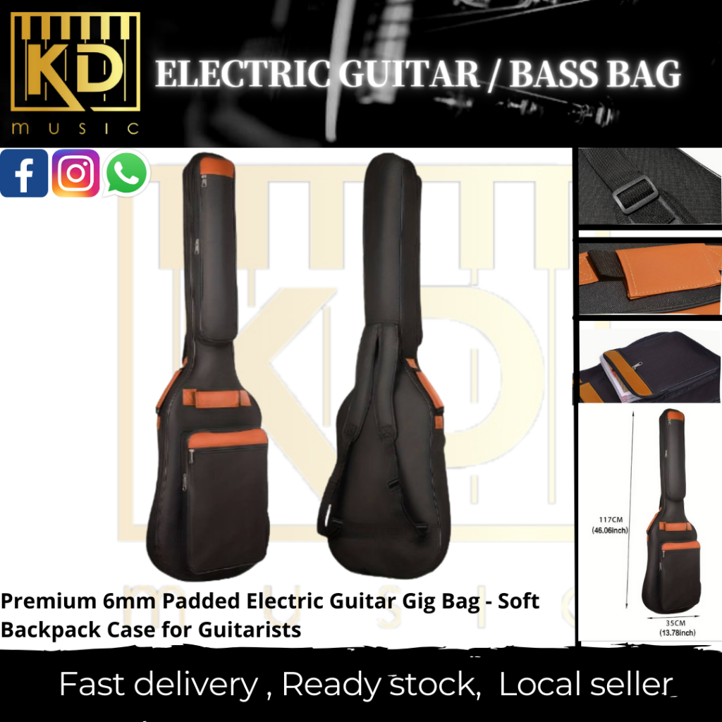 Premium 6mm Padded Electric / Bass Guitar Gig Bag DBS02 - Soft Backpack Case for Guitarists