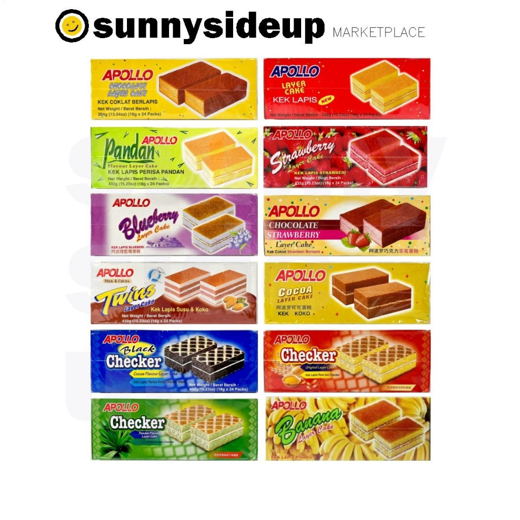 [SUNNY] Apollo Layer Cake 24 Pieces Chocolate | Pandan | Cocoa | Strawberry | Blueberry | Checker | Banana etc