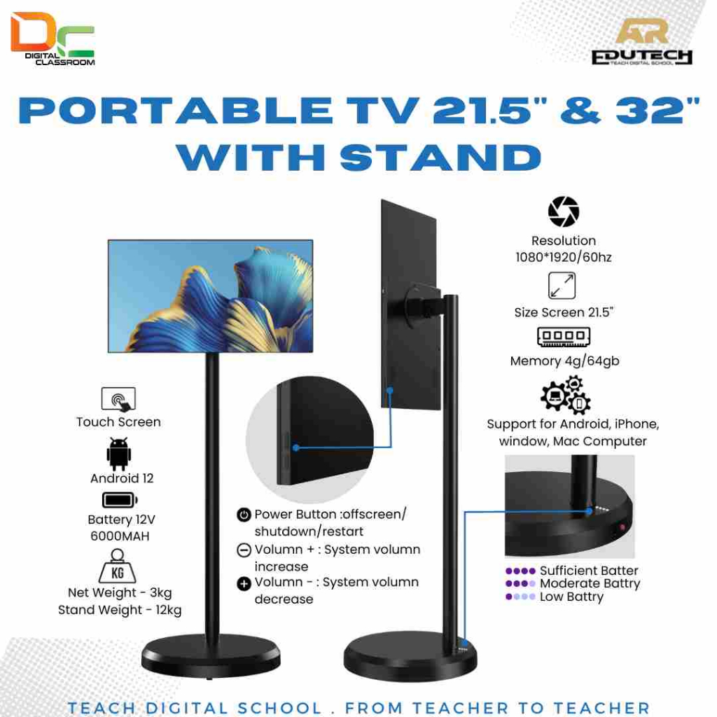 [21.5" & PRE ORDER 32"] Portable Smartboard with FHD IPS Display Tv With Touch Panel And Built In Battery