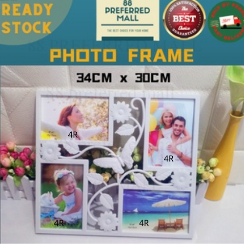 Muti Family Wall Hanging 4 Slot Butterfly Picture Photo Frame 4R Photo Kreatif Ruang Tamu Foto Dinding Hiasan Bilik