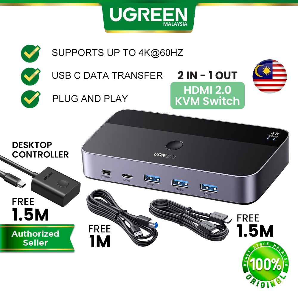 UGREEN 4K60Hz HDMI KVM Switch 4 IN 1 OUT Ultra HD HDMI Switcher Box For Sharing Monitor Keyboard Mouse USB 2.0 Laptop PC