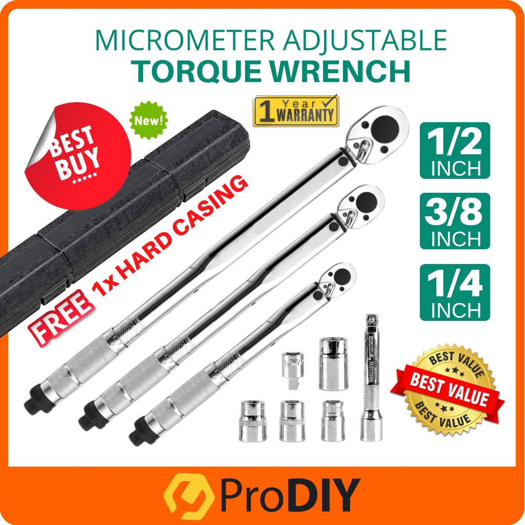 1/2'' Driver Click Adjustable Micrometer Torque Wrench Spanar 28-210nm With Case ( 1/2 | 3/8 | 1/4 inch )