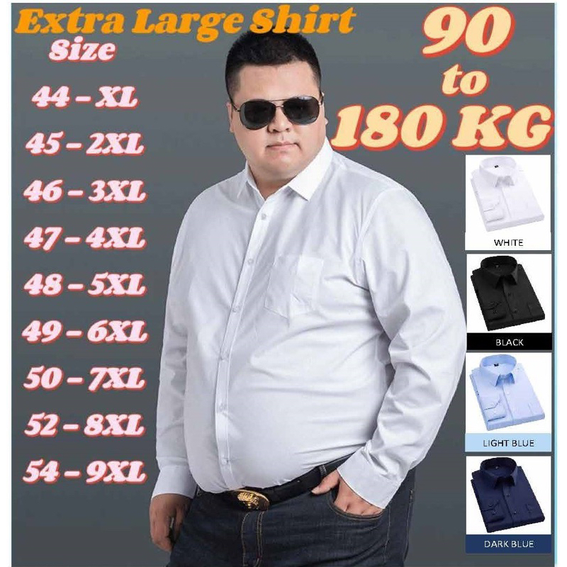 READY STOCKMen Extra Large Plus Size Formal Wear White Black Blue Color Long Sleeve Shirt Cotton Shirt White Shirt