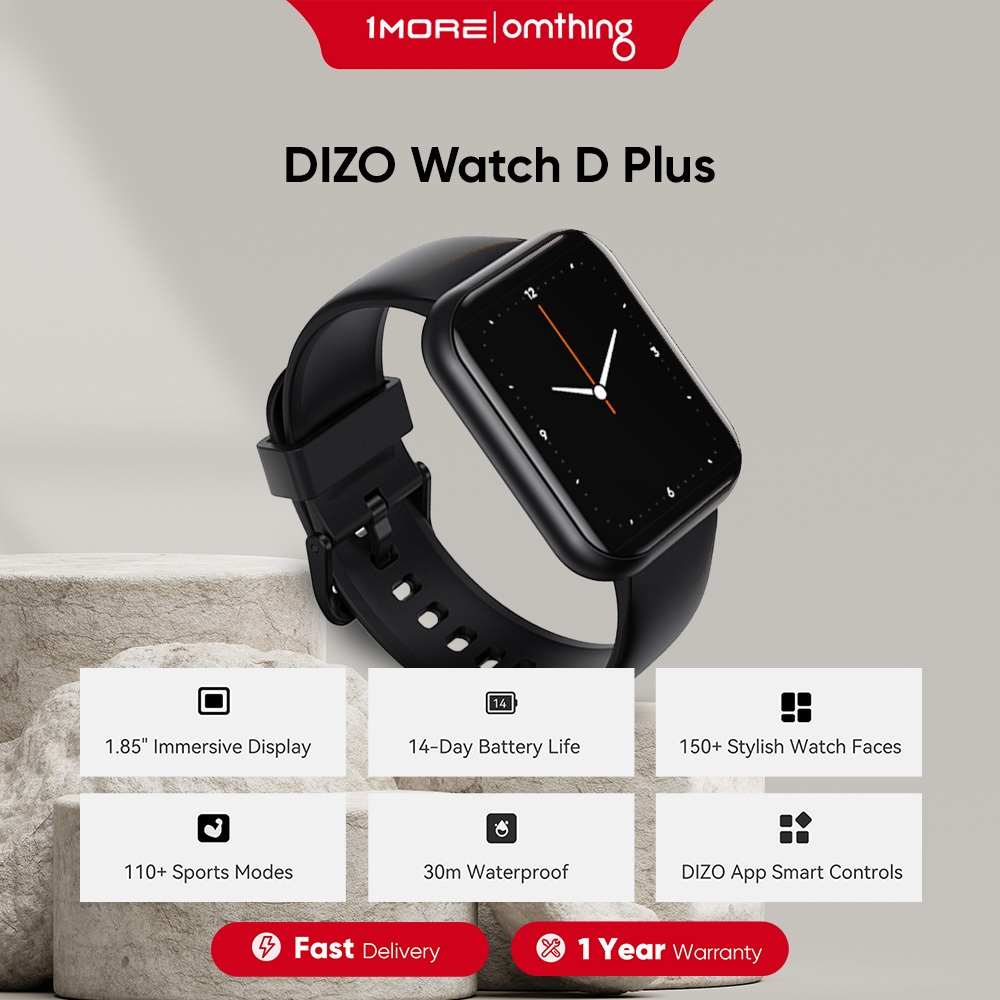 realme DIZO Smart Watch D Plus 1.85" Large Screen Heart Rate Monitor 110+Sport Modes IP68 Waterproof Smart Watches