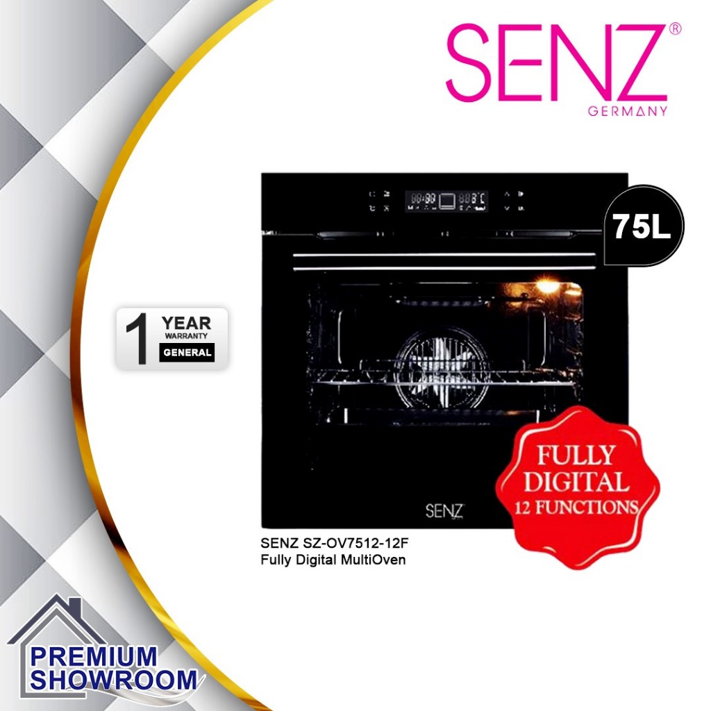 (AUTHORISED DEALER) SENZ Built in 12 Functions Fully Digital Multi Oven 75L (BLACK) SZ-OV7512-12F